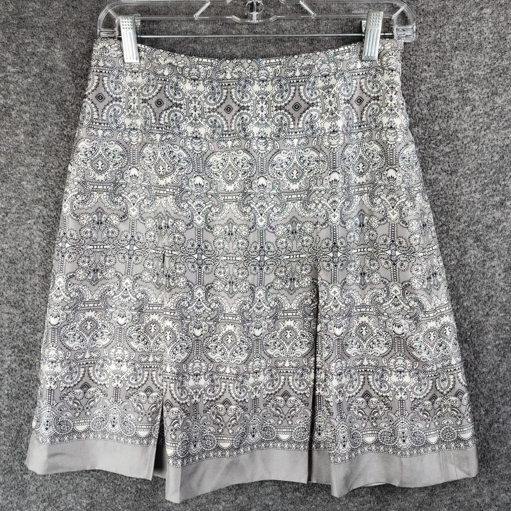 LOFT Skirt Womens 0 ID8012A Gray White Paisley Pleated A-Line EUC